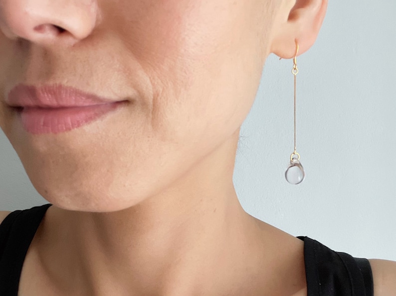 Gold plated long chain with clear glass teardrop earrings Minimal earrings Occasion earrings Gift image 8