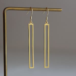 Gold plated rectangle bar earrings Geometric earrings Contemporary minimal earrings Gift
