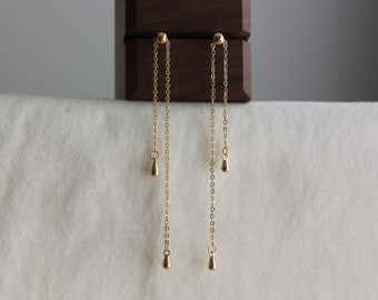 Gold plated double long chain earrings Modern minimal earrings Unique Statement earrings Gift