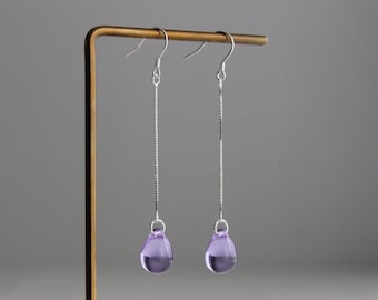 Silver chain and light purple teardrop earrings Minimal classic earrings Party Occasion earrings Gift