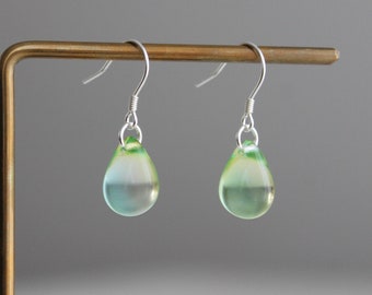 Sterling silver green blue yellow multi tone teardrop earrings Minimal essential earrings Gift