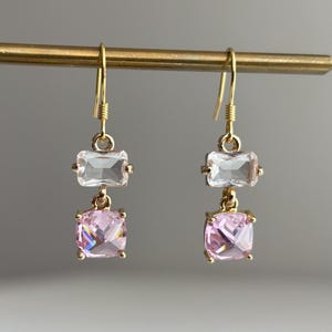 Clear rectangular and pink square beads earrings Party earrings Occasion earrings Gift for her