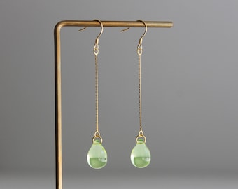 Gold plated over silver chain and Jonquil yellow teardrop earrings Gift