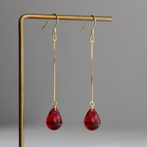 Gold plated chain with red teardrop earrings Wedding Bridesmaid earrings Gift