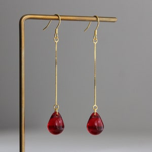 Gold plated chain with red teardrop earrings Wedding Bridesmaid earrings occasion earrings Gift for her