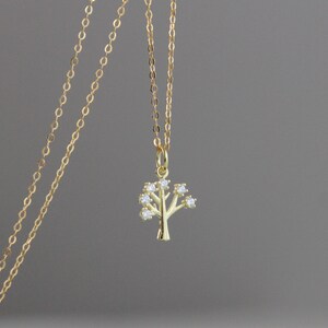 Gold plated over sterling silver and clear zircon tree pendant necklace Dainty necklace Gift image 5