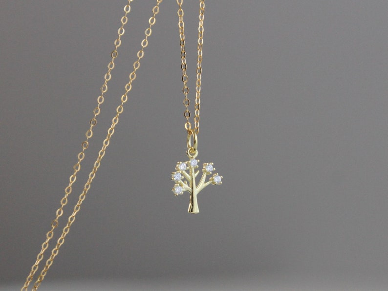 Gold plated over sterling silver and clear zircon tree pendant necklace Dainty necklace Gift image 5