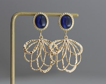 Gold plated pendant with cobalt blue post earrings Wedding Bridesmaids earrings Gift