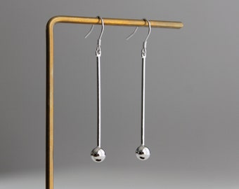 Sterling silver plated bar and ball earrings Minimal Geometric earrings Gift