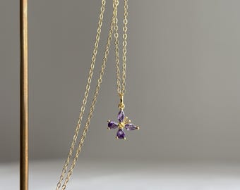 Adjustable Gold plated over silver necklace with purple zircon butterfly pendant