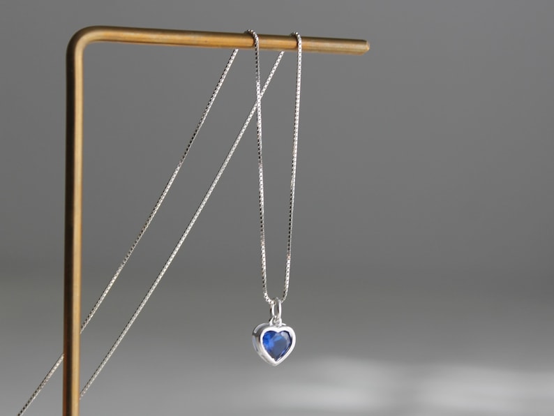 Sterling silver small blue heart necklace Dainty necklace Gift image 7