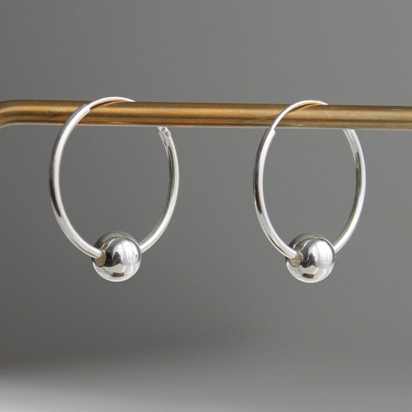 Sterling silver ball hoop earrings Minimal earrings Gift