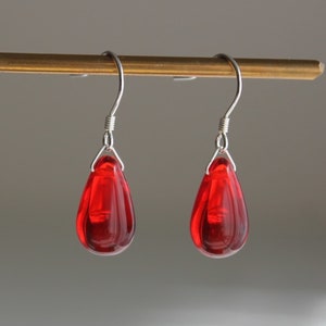 Red glass teardrop earrings Minimal versatile earrings Classic essential earrings Gift