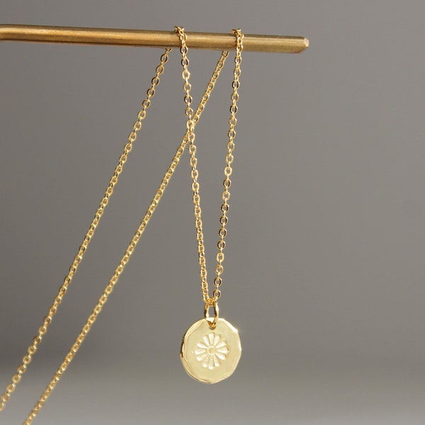 Gold plated over silver disc necklace Dainty necklace Gift