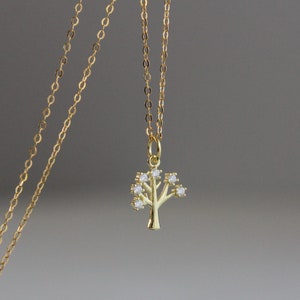 Gold plated over sterling silver and clear zircon tree pendant necklace Dainty necklace Gift image 2