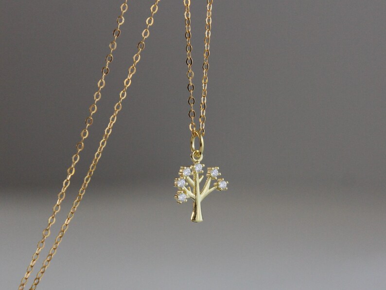 Gold plated over sterling silver and clear zircon tree pendant necklace Dainty necklace Gift image 2