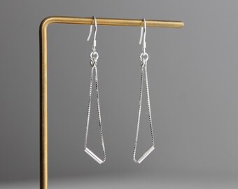 Sterling silver chain and bar earrings Minimal Geometric earrings Gift