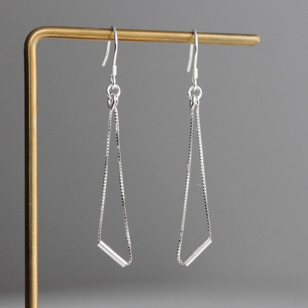 Sterling silver chain and bar earrings Minimal Geometric earrings Gift