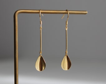 Gold plated over silver bar and raindrop earrings Minimal Geometric earrings Gift