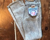 Vintage Lee High Waisted Jeans Frosted Riders 80s Student 25x32 Black Denim NOS