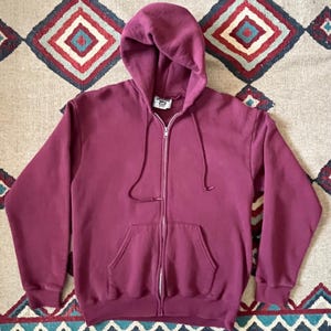 Vintage 90s Champion Burgundy Script Full Zip Hoodie - Sz
