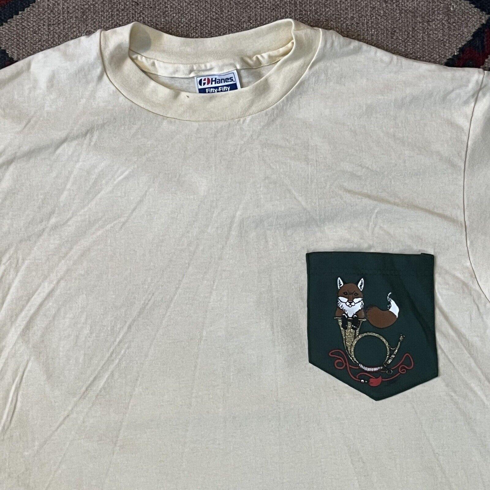 1980s Fox & Horn Fox Hunt Pocket T-Shirt | Vintage Adult Large Crewneck