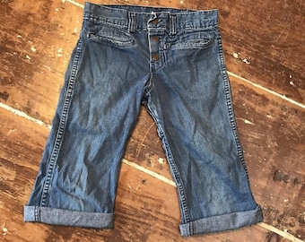 Afgesneden Madewell-short uit de jaren 70 | Vintage vervaagde denim met 27 tailleknopen voor dames