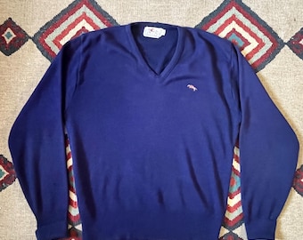 Vintage des années 80 steeple jumping polo équestre cheval logo pull grand col V
