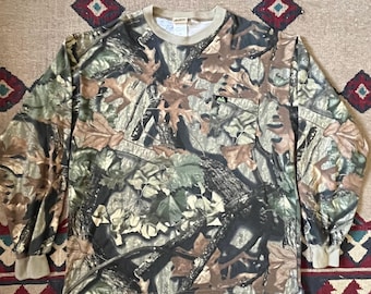 1990er Jahre Ideal Photo Stalk Camouflage Taschen-T-Shirt | Vintage XL Langarm