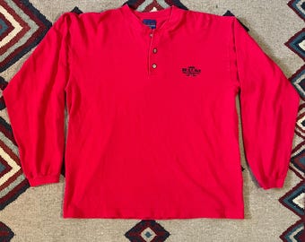1990s BUM Equipment Henley Shirt | Vintage Mens Large Long Sleeve Pullover