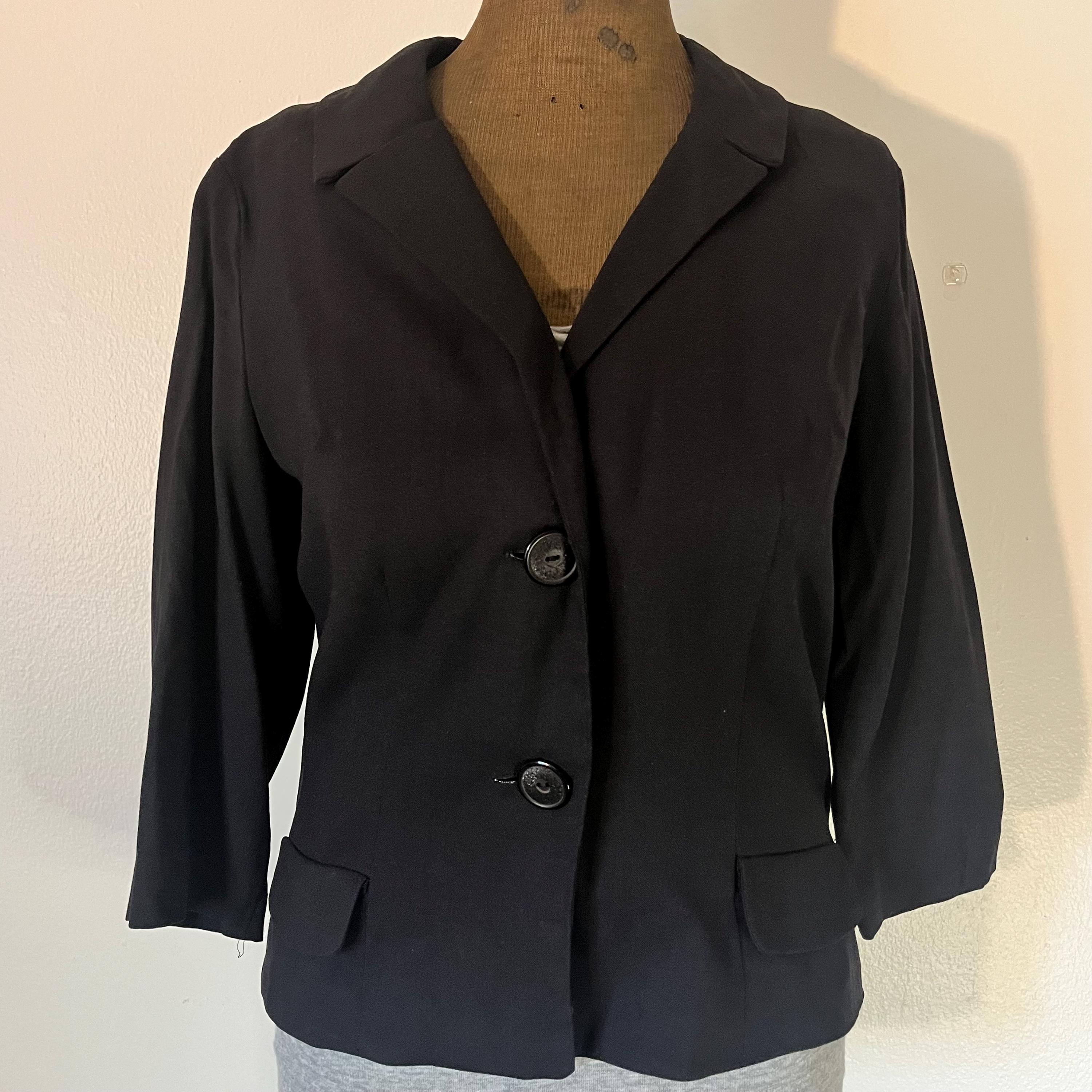 1950s Black Wool Gabardine Suit Jacket | Womens Sz Medium Three Button Blazer
