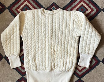 1970s Quilted Thermal Sweatshirt | Vintage White Two Ply, Mens M/L