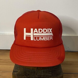 Boné de caminhoneiro Haddix Lumber Snapback dos anos 80 | Boné de malha vintage