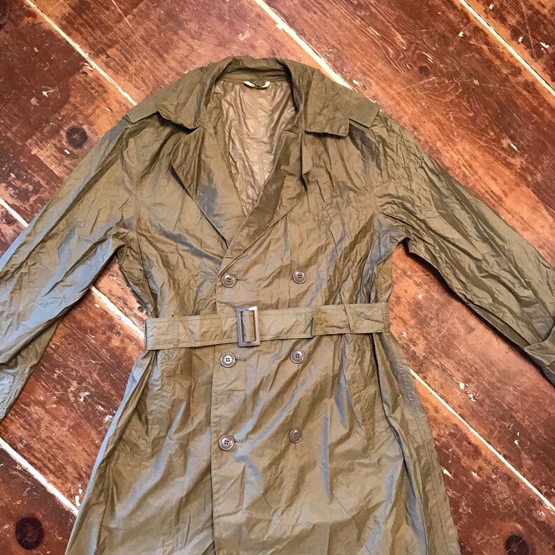 Mens 36 Long Jacket Vintage 60s Vietnam US Military Nylon Rain Trench Coat