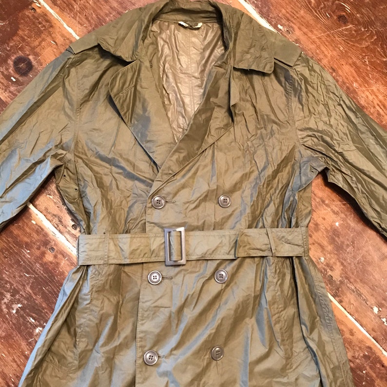 Mens 36 Long Jacket Vintage 60s Vietnam US Military Nylon Rain Trench Coat