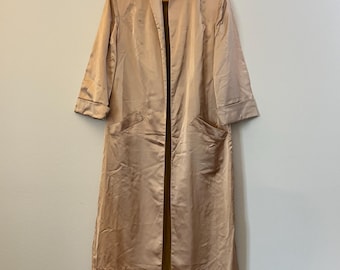 1950er Jahre Satin Robe | Vintage Frauen Medium Pfirsich/Lime Offene Vorderseite