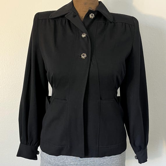 1950s Black Wool Gabardine Suit Jacket | Womens Sz XS Three Button 