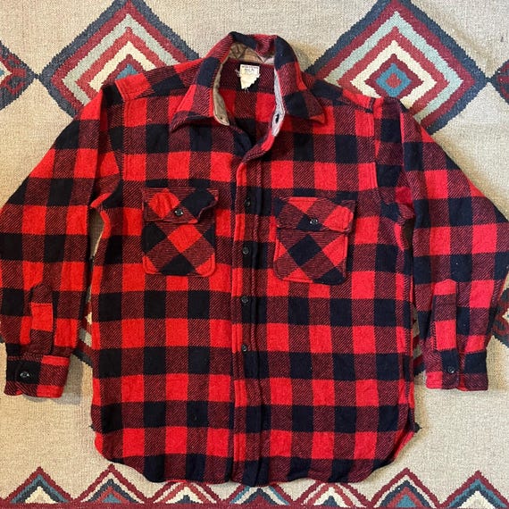 1950s Buffalo Check Wool Flannel Work Shirt - Vintage Union Made