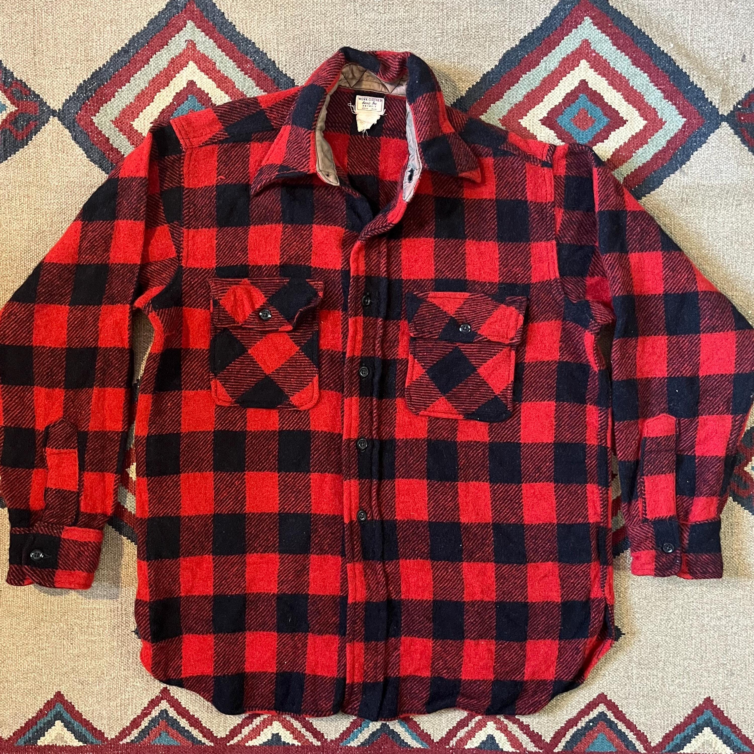 1950s Buffalo Check Wool Flannel Work Shirt - Vintage Union Made