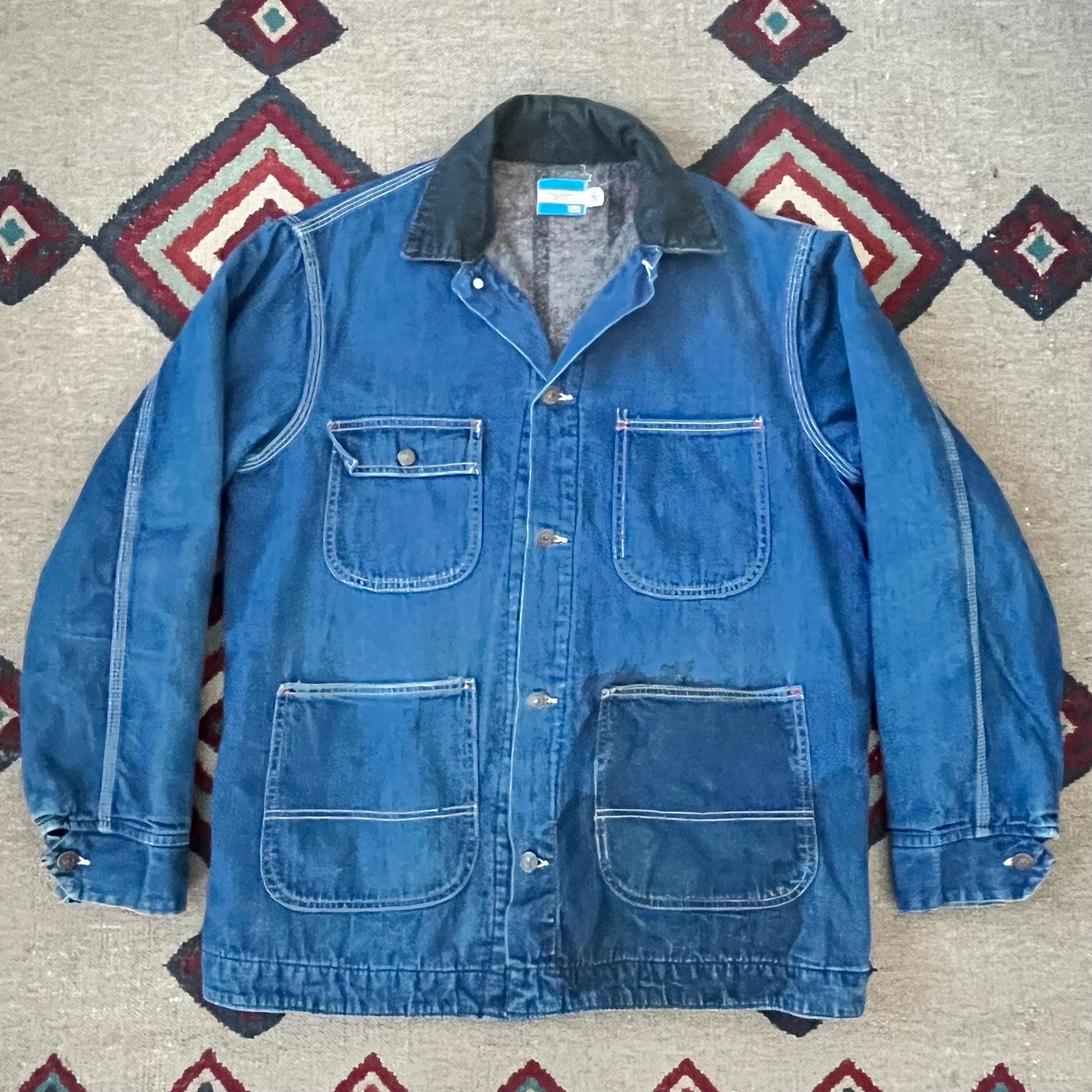1970s Sears Blue Denim Blanket Lined Chore Jacket | Vintage Mens 
