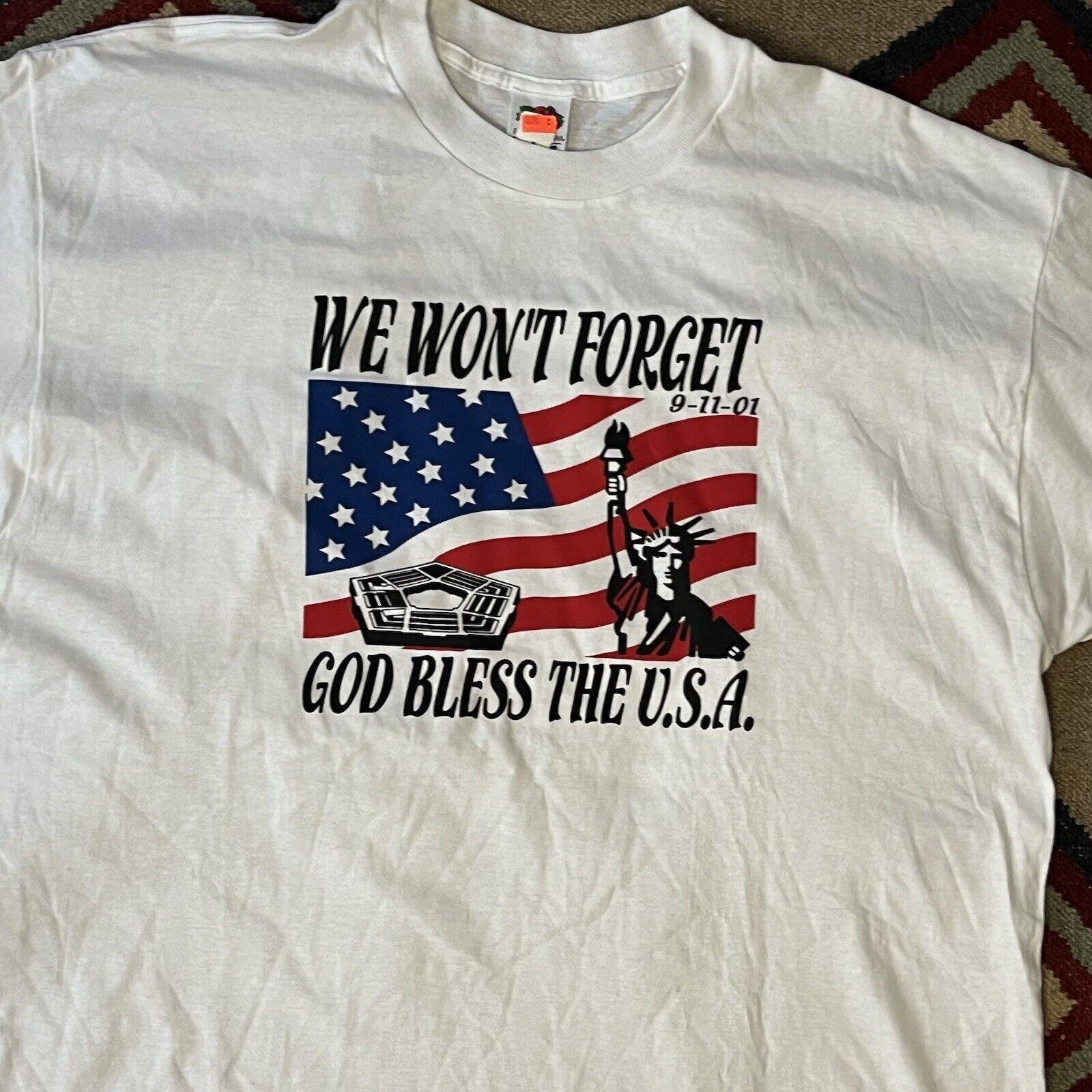 Vintage Patriotic 9-11-01 We Won't Forget Y2K T-shirt | Mens XL