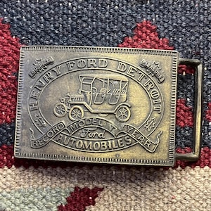 Vintage Henry Ford Detroit Model T Automobiles Record Year Belt Buckle ~ Car