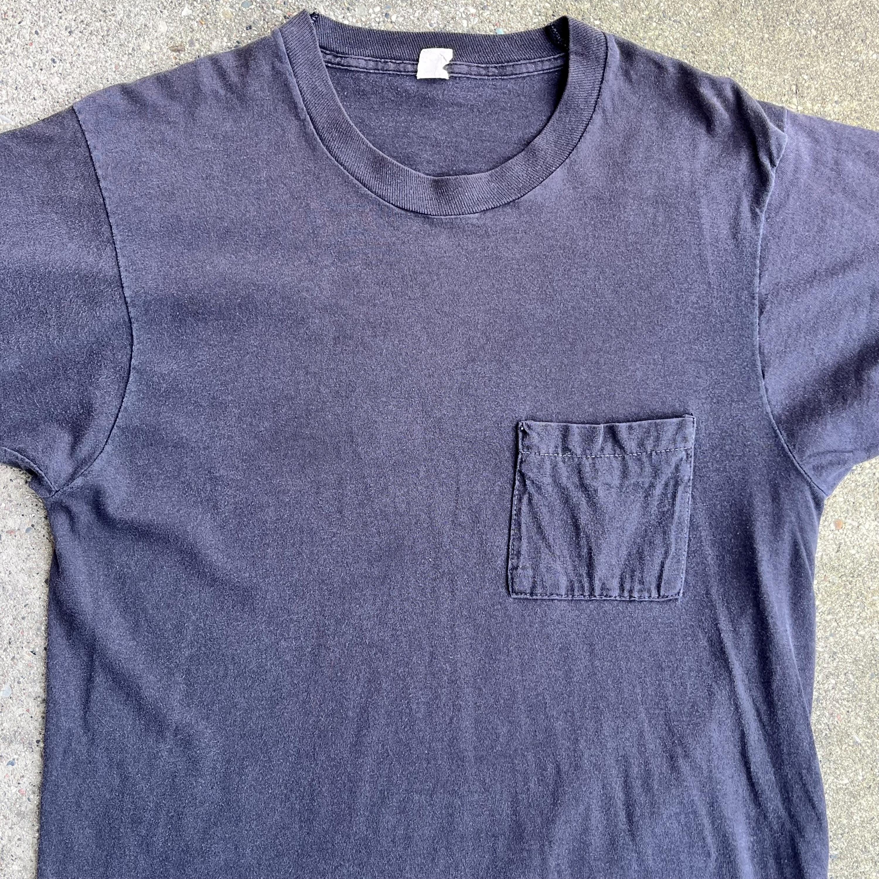 Vintage 70s Fruit of the Loom Faded Black Single Stitch Pocket T
