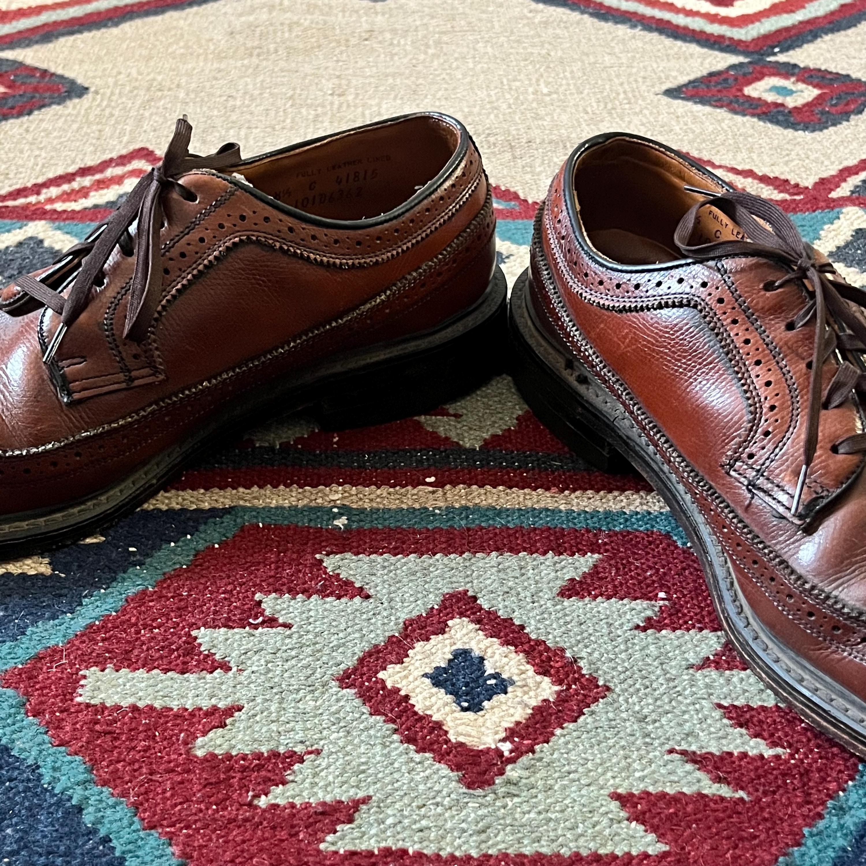 Vintage 70s Brown Leather Wingtip Dress Shoes Mens 8.5 C Oxford