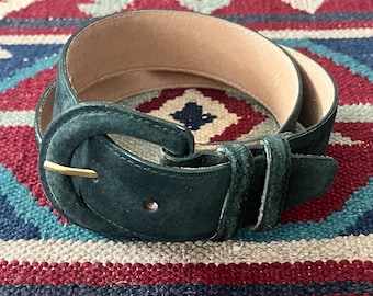 1990s Capezio Green Leather Braided Woven Belt | Vintage  display picture 3