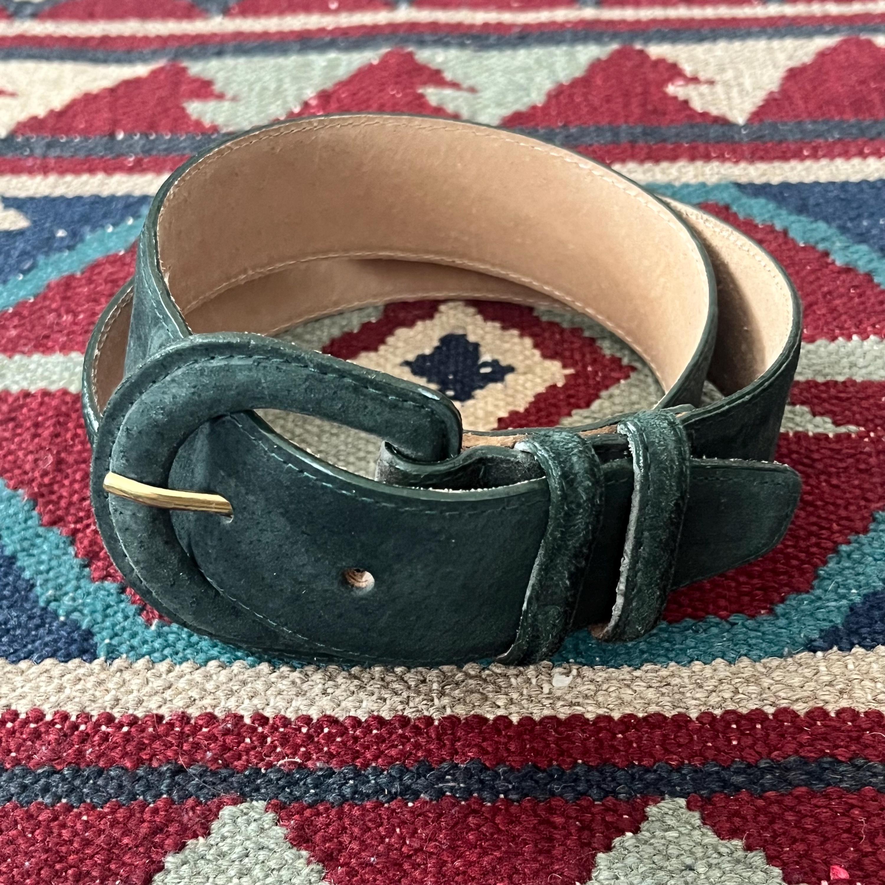 1990s Lands End Green Suede Leather Belt | Vintage Womens 30  display picture 2