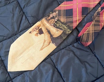 1990s Polo Ralph Lauren Fishing Canoe Print Silk Tie | Vintage USA Made Necktie