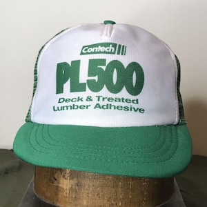 Boné Trucker Snapback dos anos 80 | Boné vintage Contech PL500 com tela adesiva de madeira