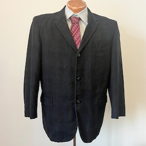 1950s Campus Three Button Shadow Plaid Wool Sportcoat | Vintage Mens 44 Short Jacket