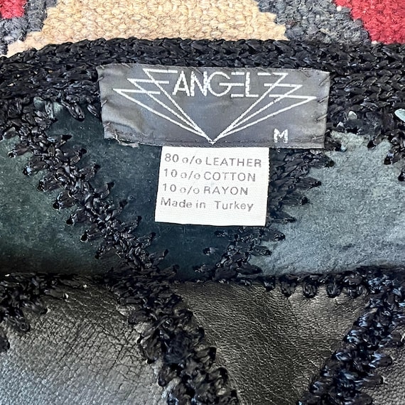 1990s Angel Leather Crochet Patchwork Dolman Slee… - image 1